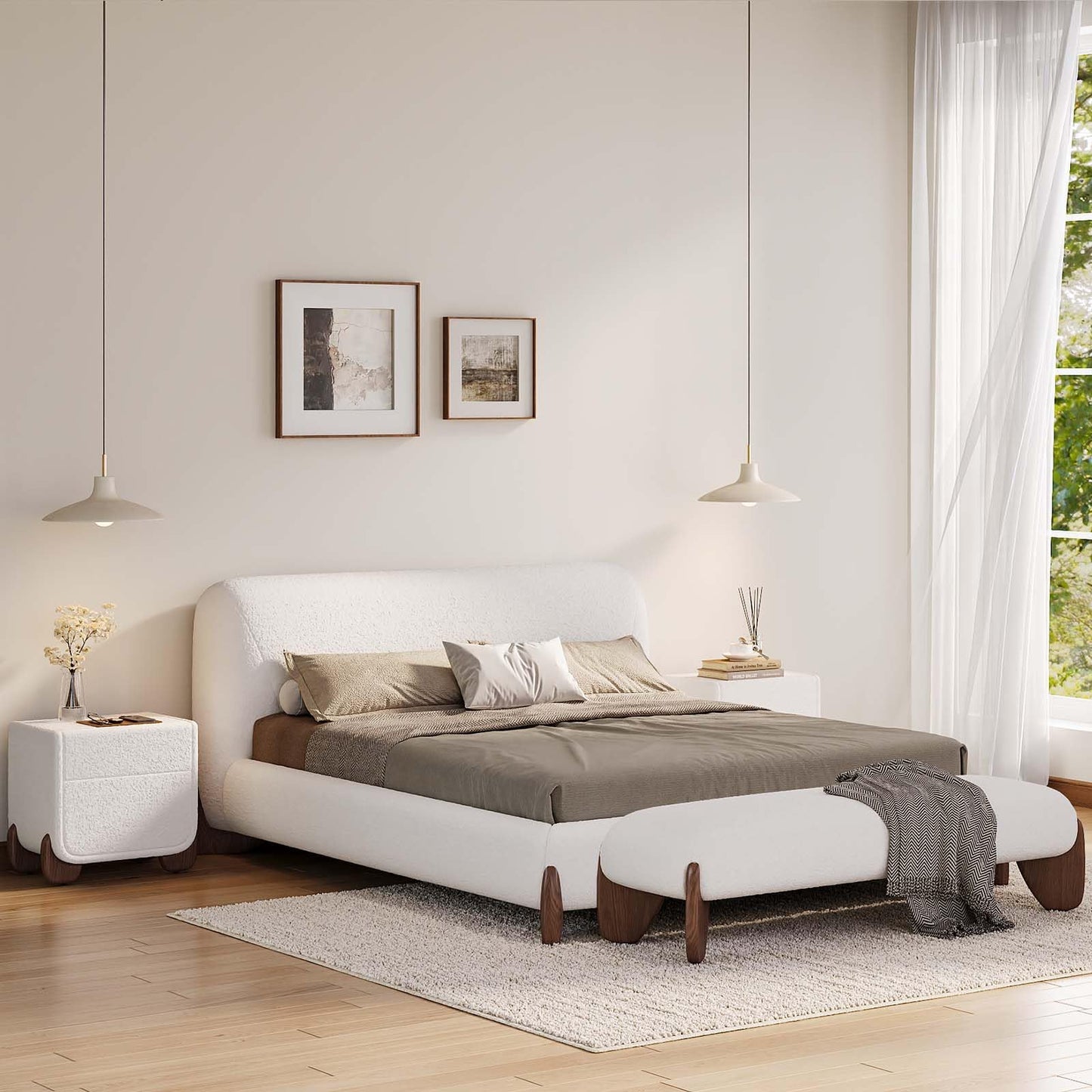 Modern Curved Upholstered Platform Bed Frame