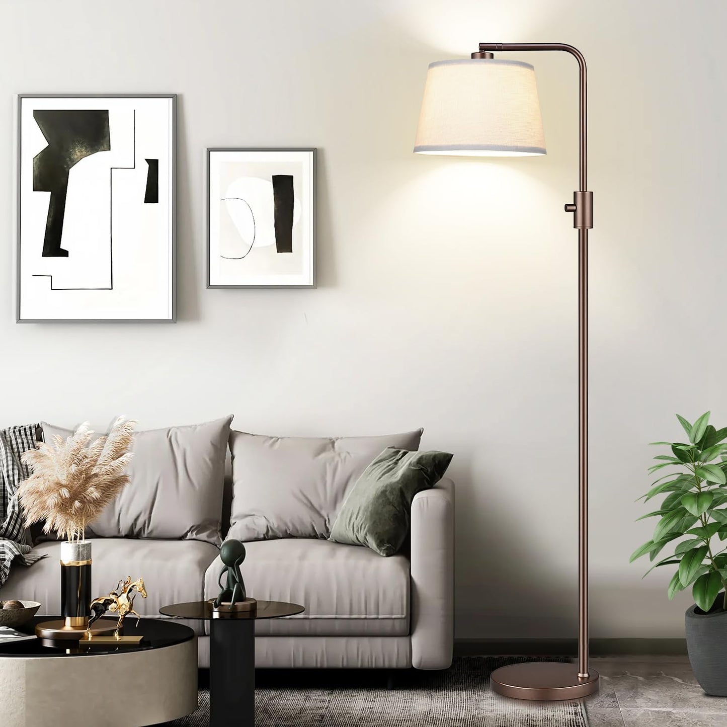 Modern Arc Floor Lamp with Linen Shade