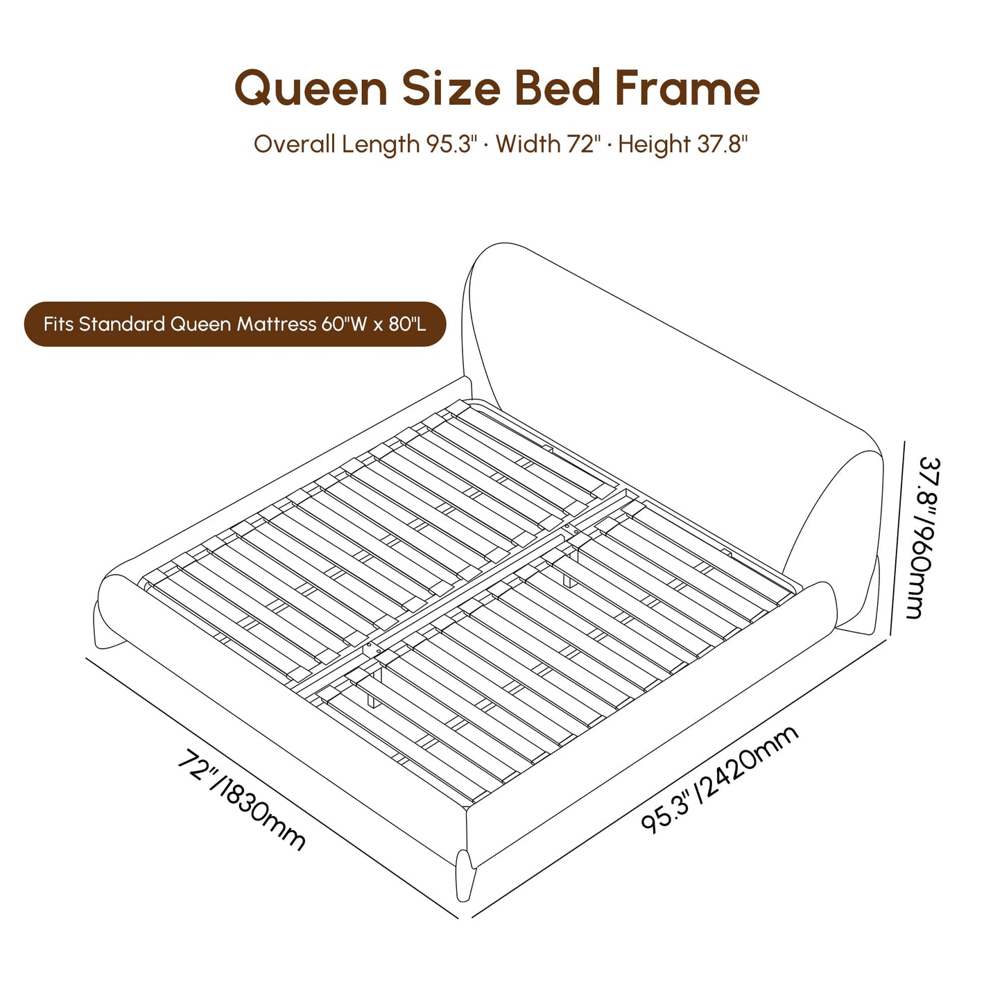 Modern Curved Upholstered Platform Bed Frame
