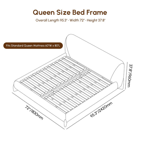 Modern Curved Upholstered Platform Bed Frame