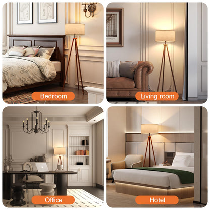 Wood Tripod Floor Lamp with Linen Shade