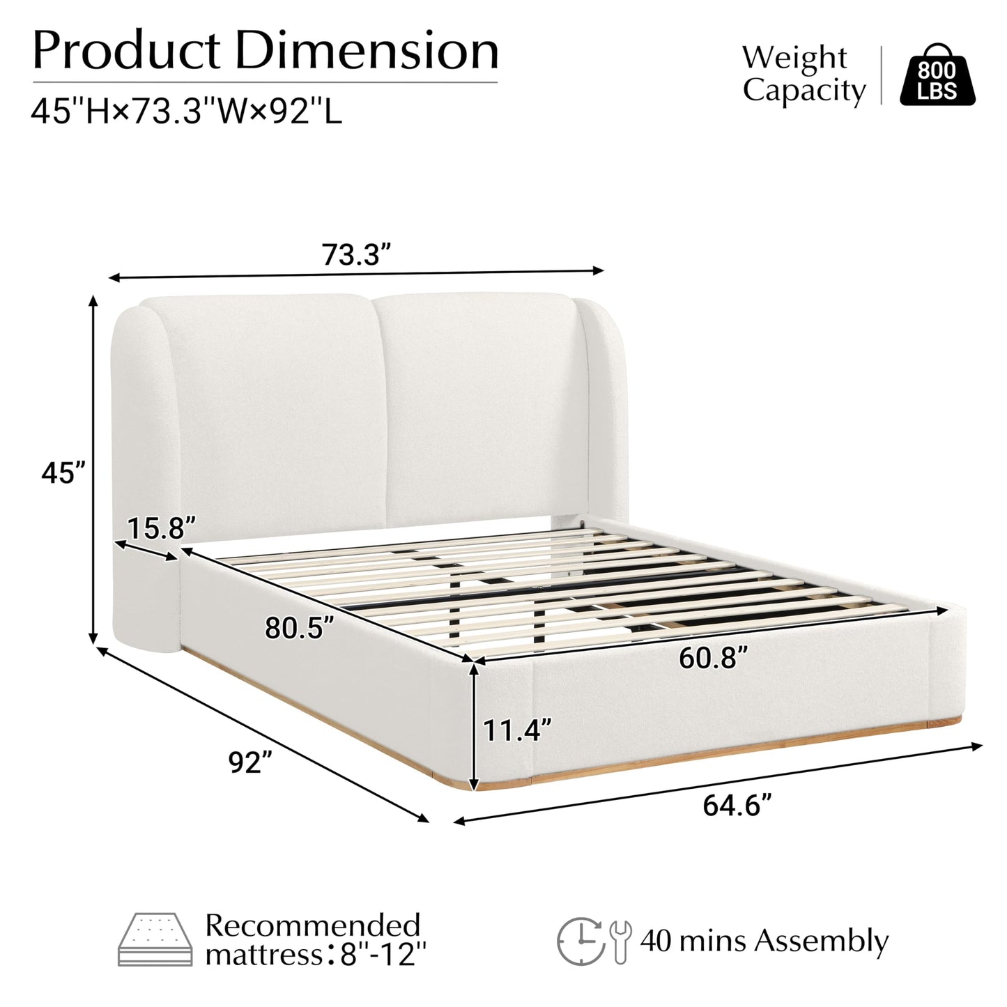 Boucle Upholstered Wingback King Platform Bed