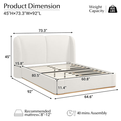 Boucle Upholstered Wingback King Platform Bed