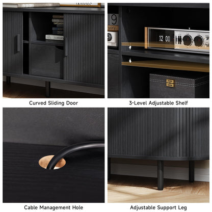 69" TV Stand with Sliding Doors and Storage Drawer