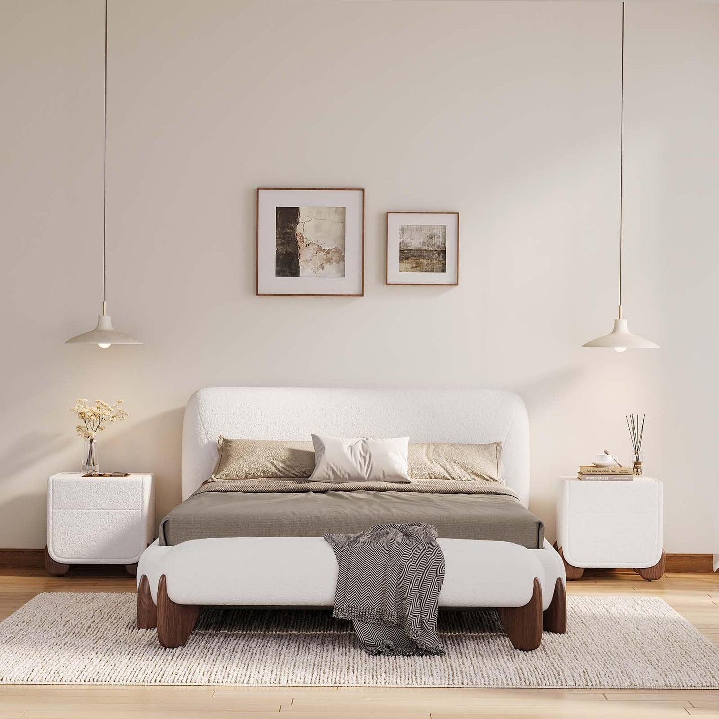 Modern Curved Upholstered Platform Bed Frame