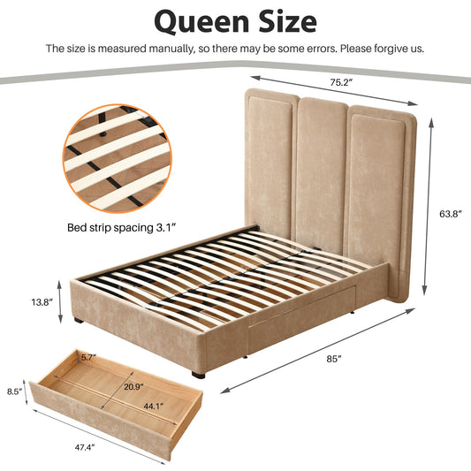 Upholstered Platform Bed with Storage Drawers
