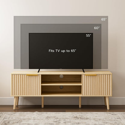 Modern Fluted TV Stand with Open Storage Shelves