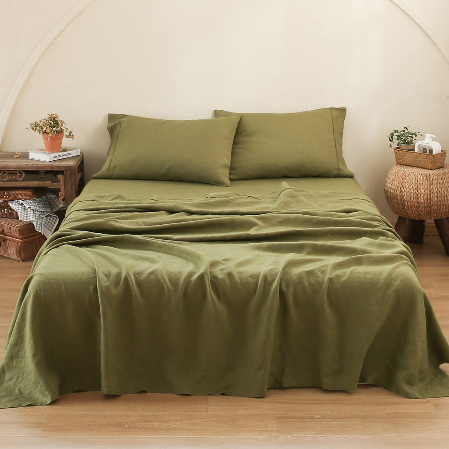 Simple&Opulence Linen Sheet Set 4pcs Embroidery