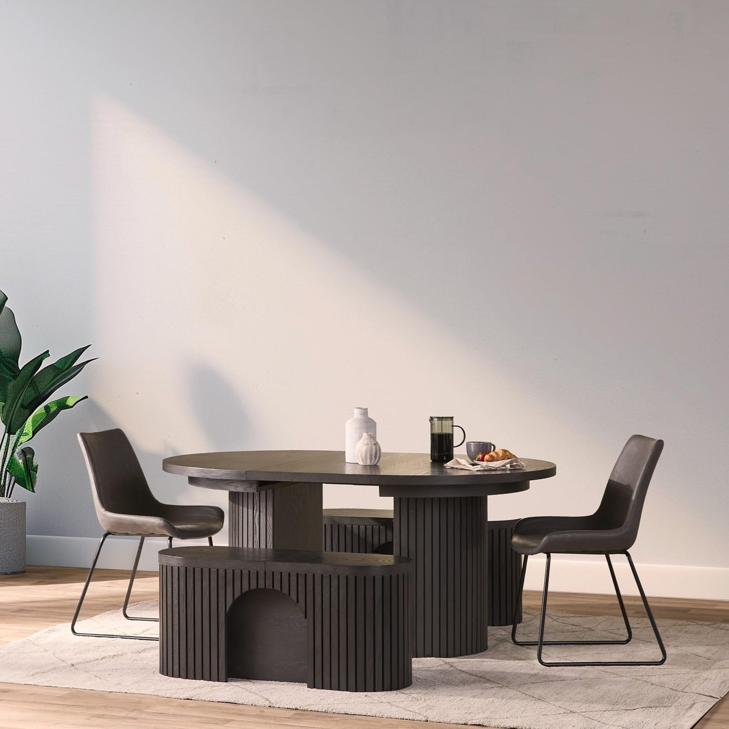 Solid Wood Extendable Round Dining Table Set