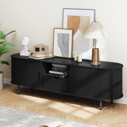 69" TV Stand with Sliding Doors and Storage Drawer