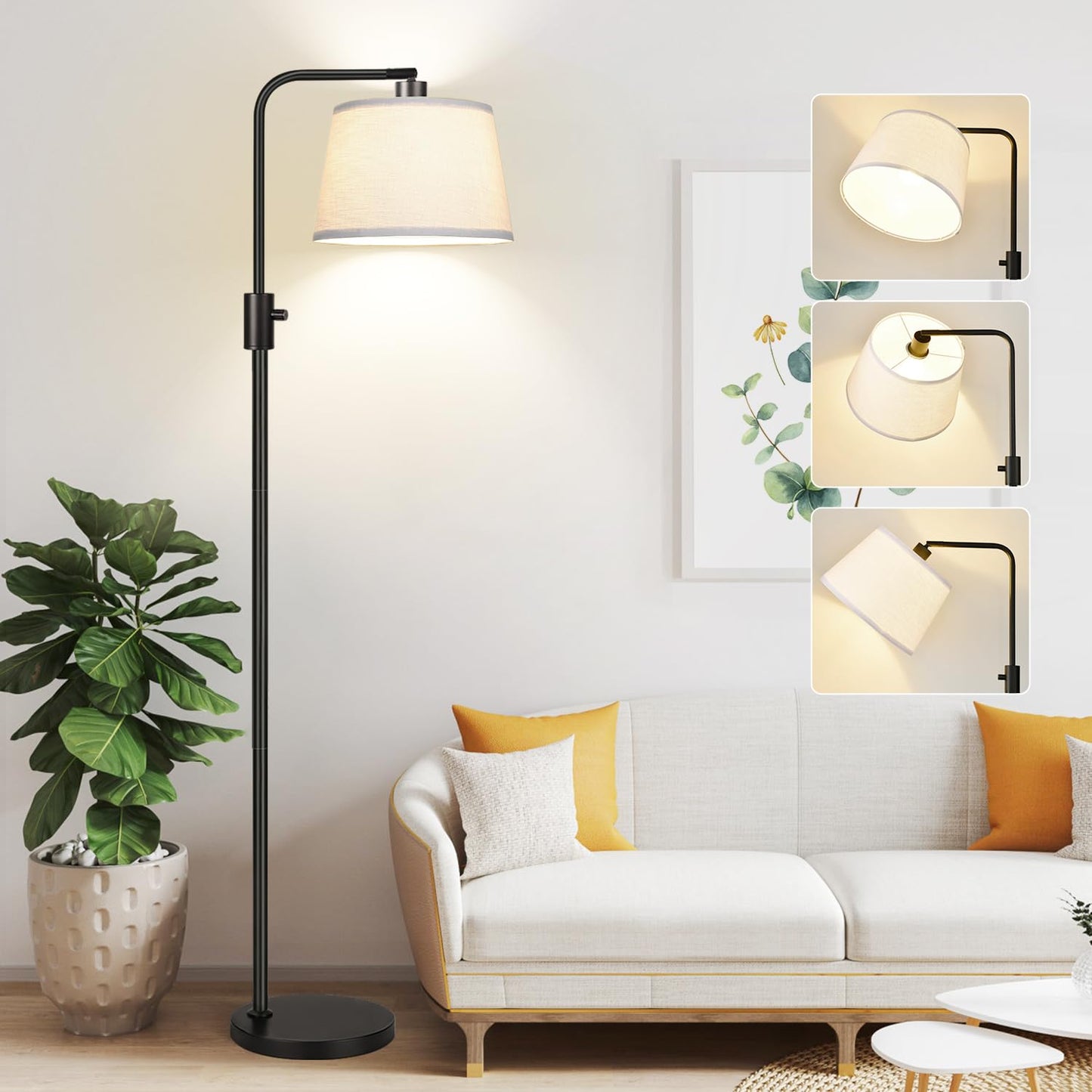 Modern Arc Floor Lamp with Linen Shade