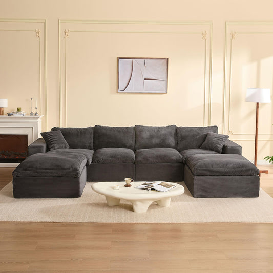 137.8" U-Shaped Modular Cloud Sectional Sofa