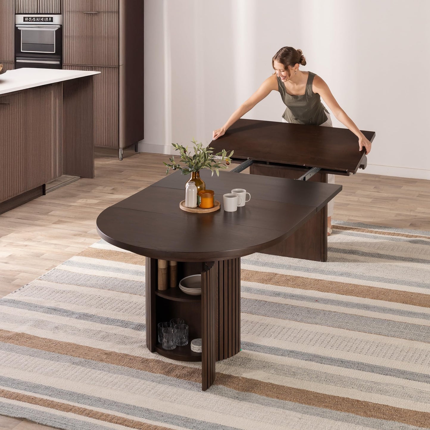 Solid Wood Extendable Round Dining Table Set