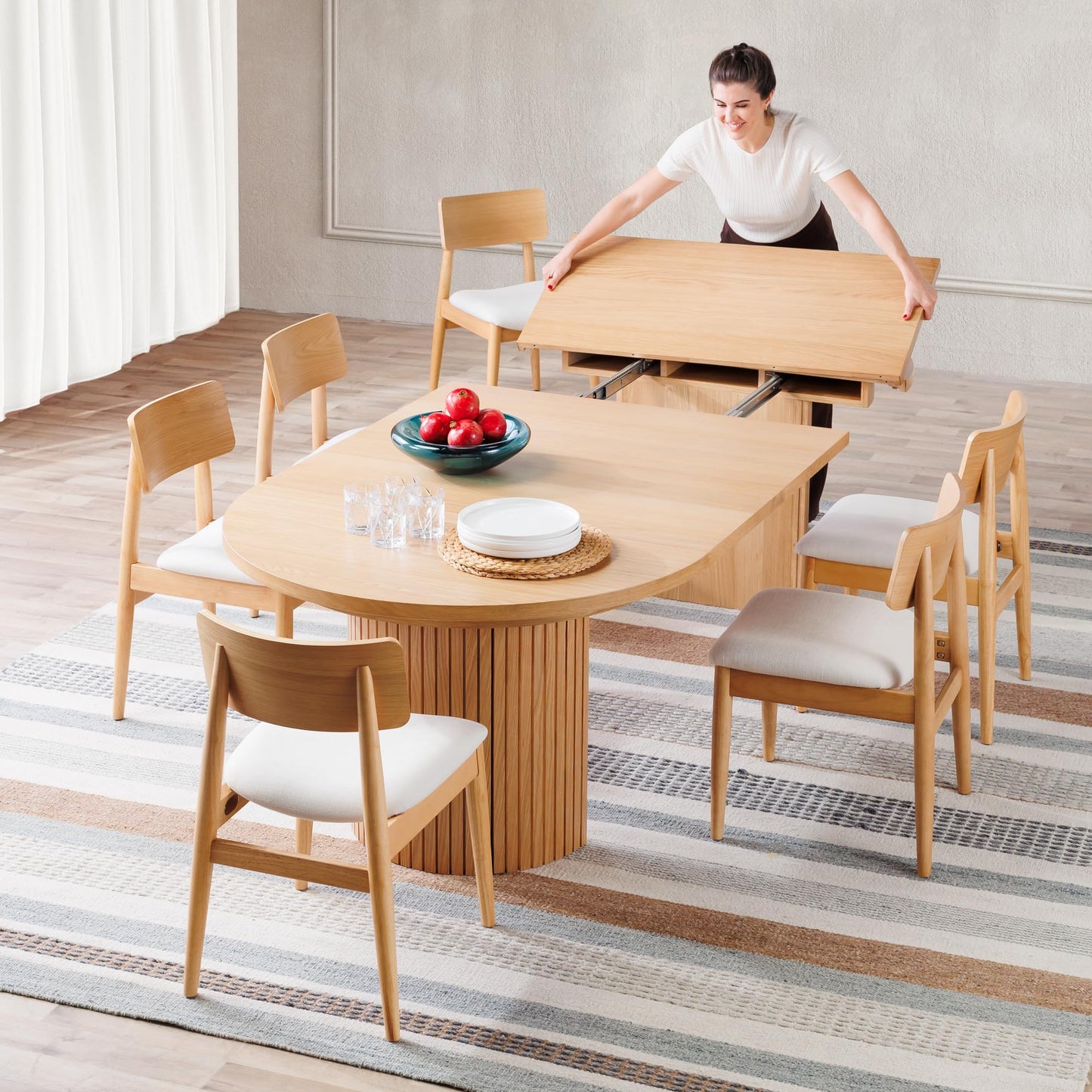 Solid Wood Extendable Round Dining Table Set