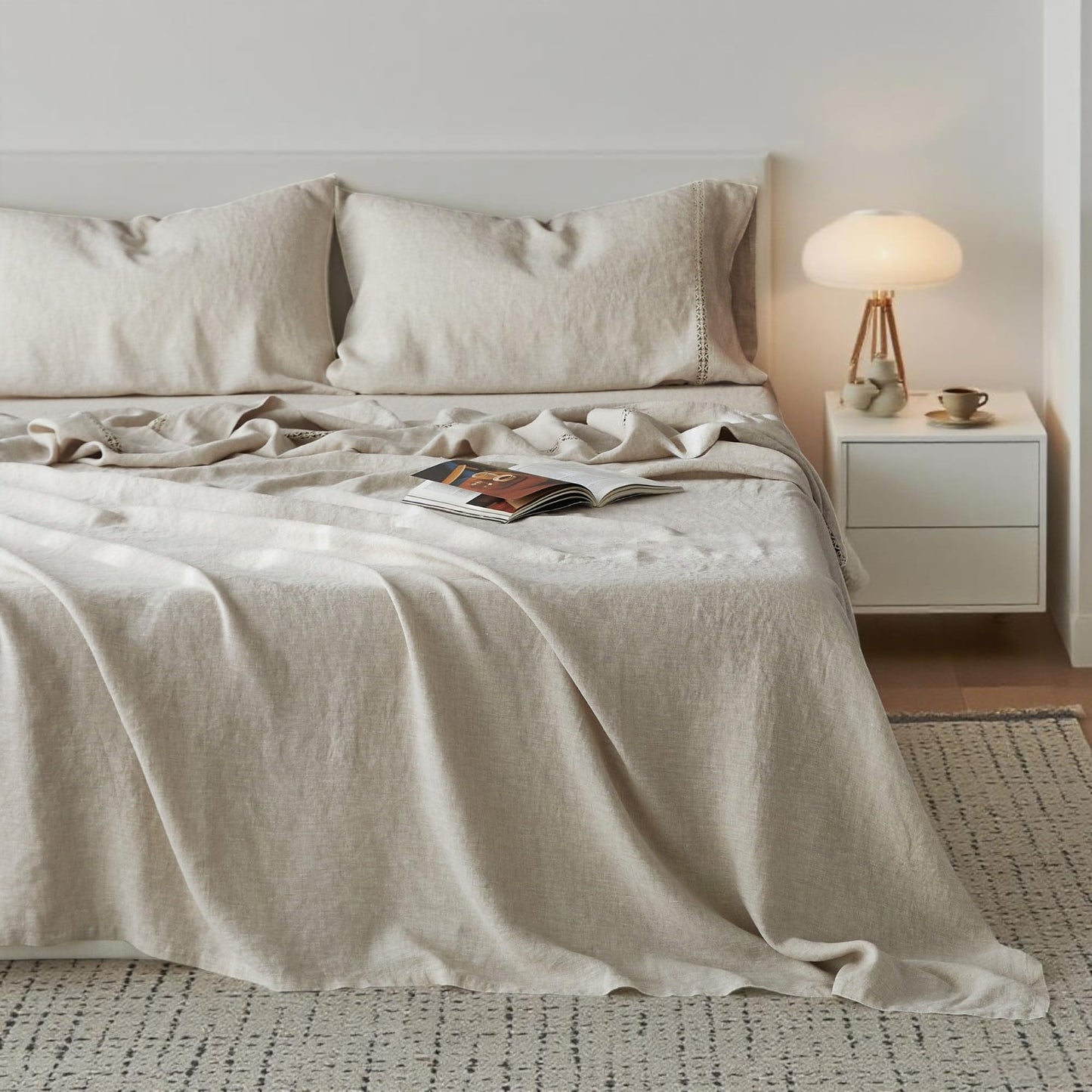 Simple&Opulence Linen Sheet Set 4pcs Embroidery