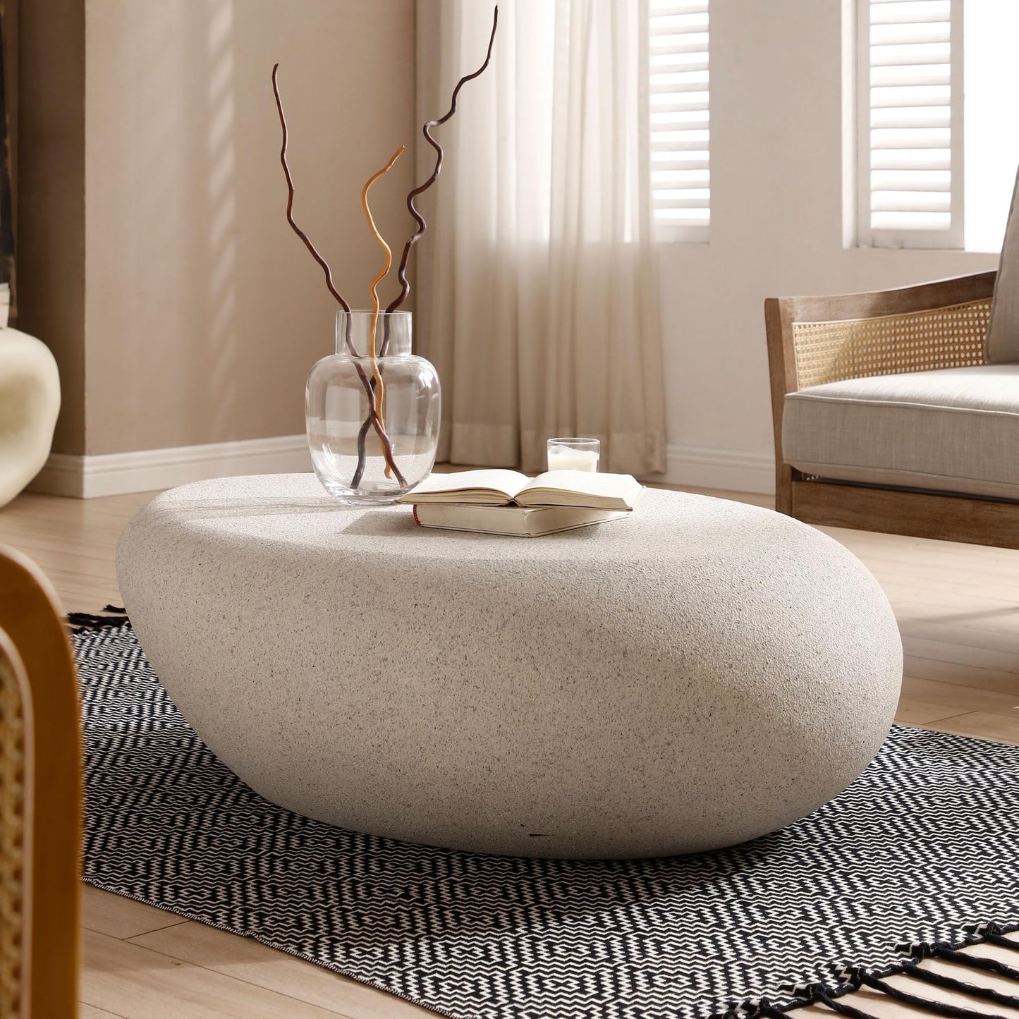 43" Irregular Faux Stone Oval Coffee Table