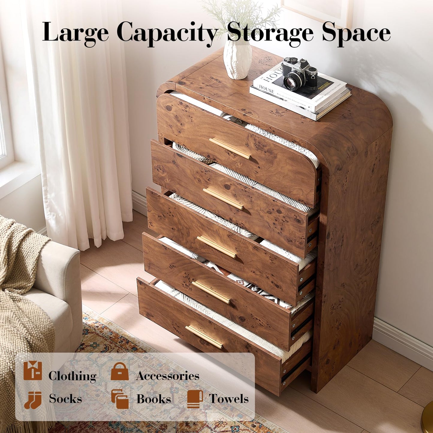 Modern Curved Drawer Dresser TV Stand