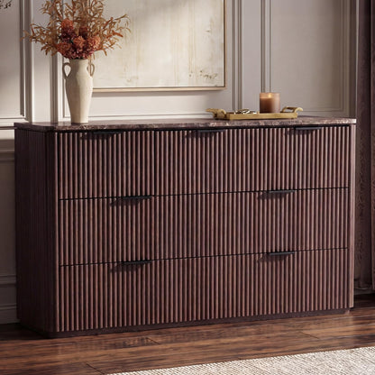 Modern Fluted Dresser with Faux Marble Top