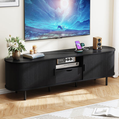 69" TV Stand with Sliding Doors and Storage Drawer