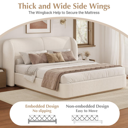 Boucle Upholstered Wingback King Platform Bed