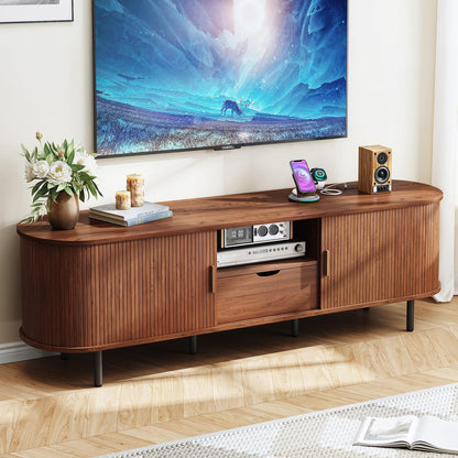 69" TV Stand with Sliding Doors and Storage Drawer