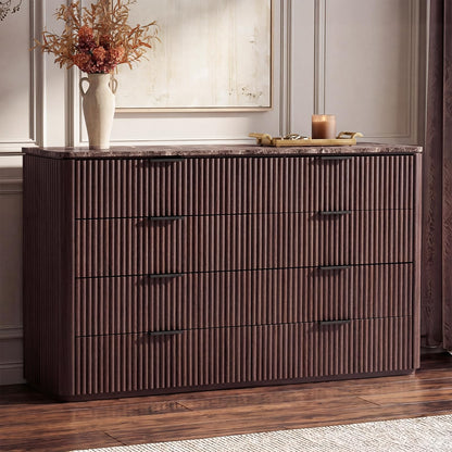 Modern Fluted Dresser with Faux Marble Top