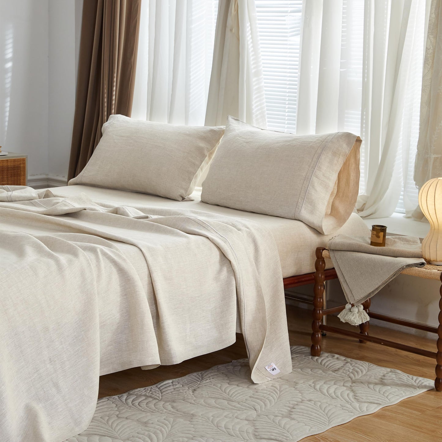 Simple&Opulence Linen Sheet Set 4pcs Embroidery