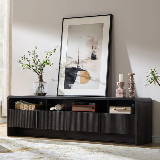 Modern Fluted TV Stand with Storage Cabinets