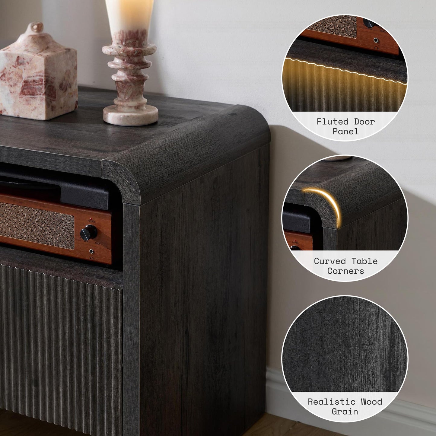 Modern Fluted TV Stand with Storage Cabinets