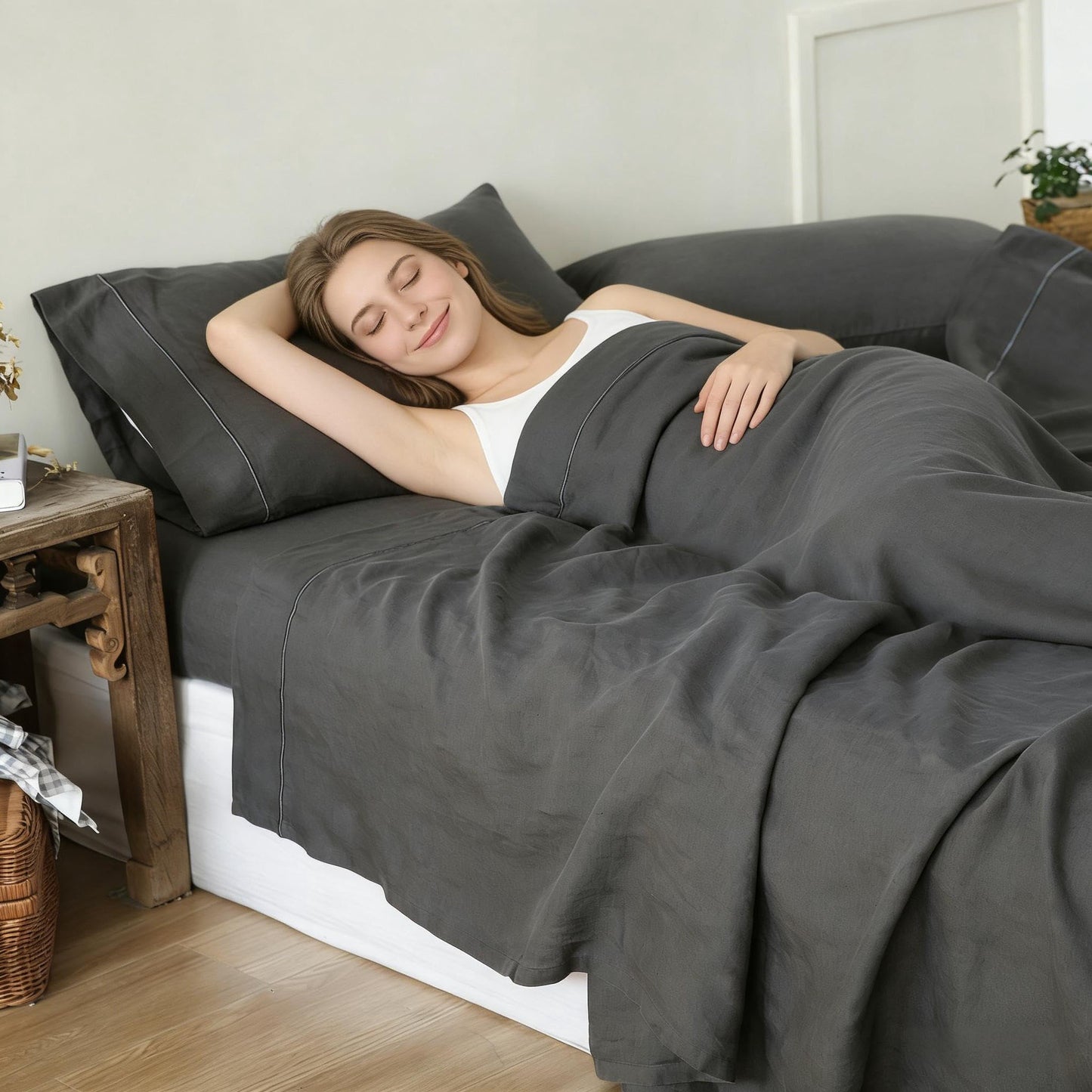 Simple&Opulence Linen Sheet Set 4pcs Embroidery