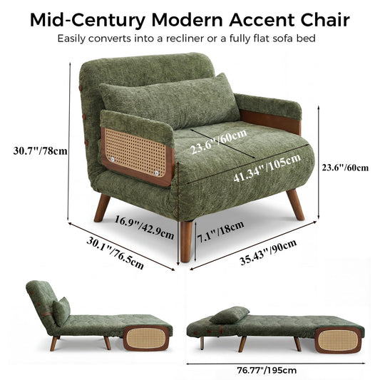 3-in-1 Convertible Chenille Chair Sleeper Bed