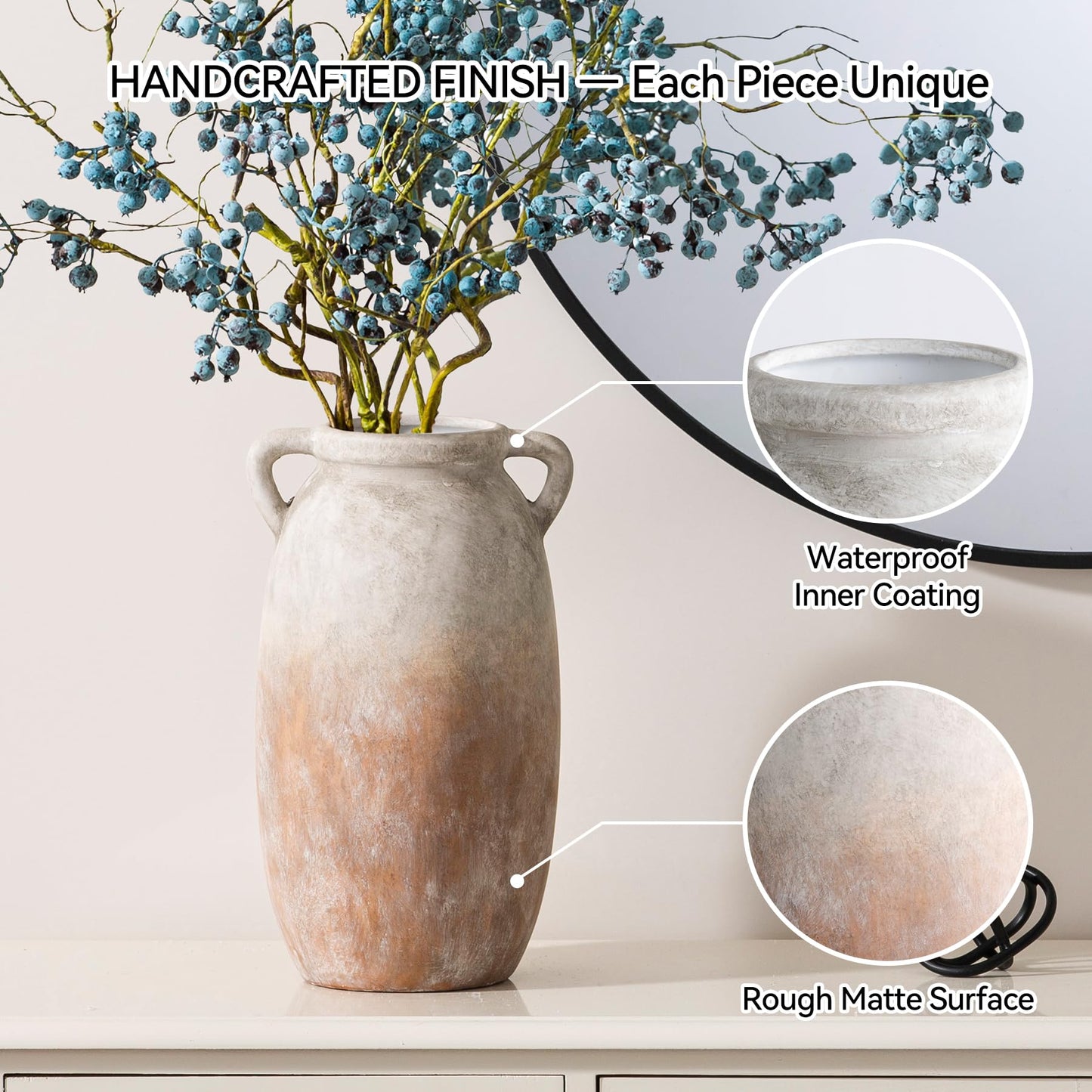 Large Rustic Ceramic Farmhouse Flower Vase