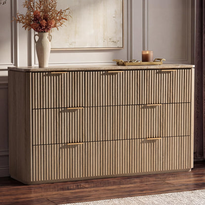 Modern Fluted Dresser with Faux Marble Top