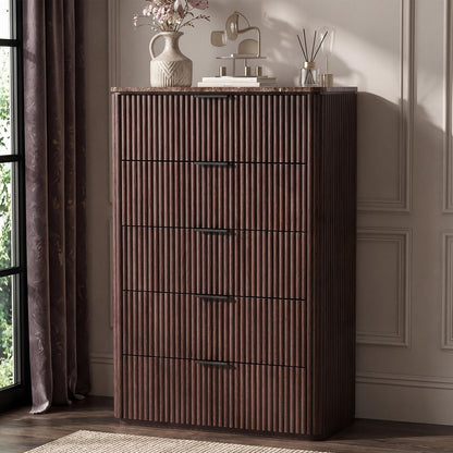 Modern Fluted Dresser with Faux Marble Top