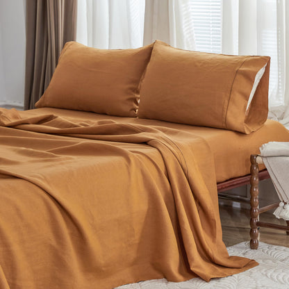 Simple&Opulence Linen Sheet Set 4pcs Embroidery