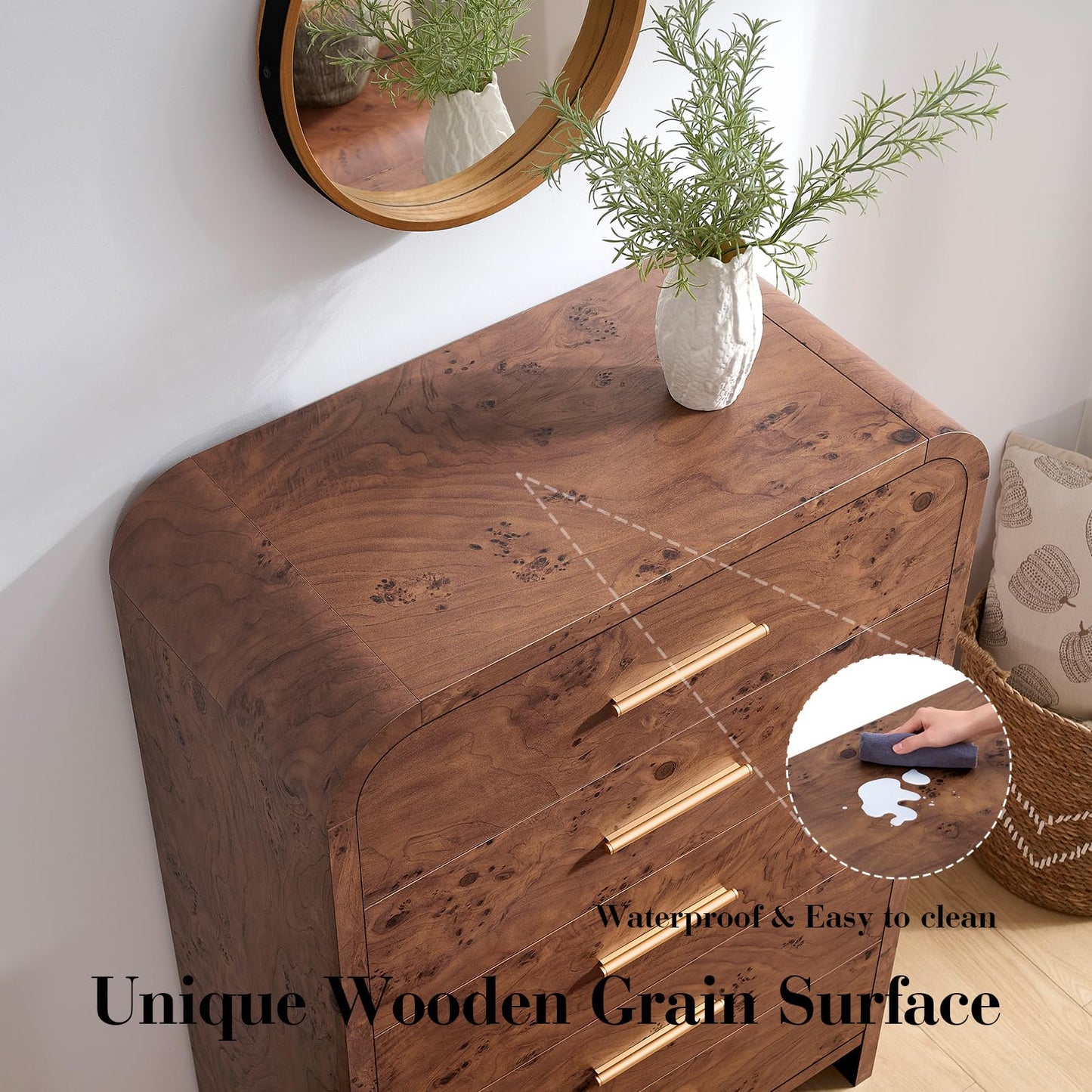 Modern Curved Drawer Dresser TV Stand