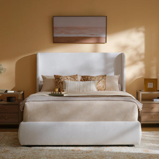 Upholstered Wingback Platform Bed with Tall Headboard