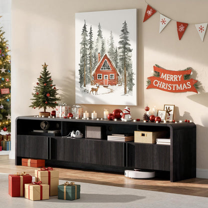 Modern Fluted TV Stand with Storage Cabinets