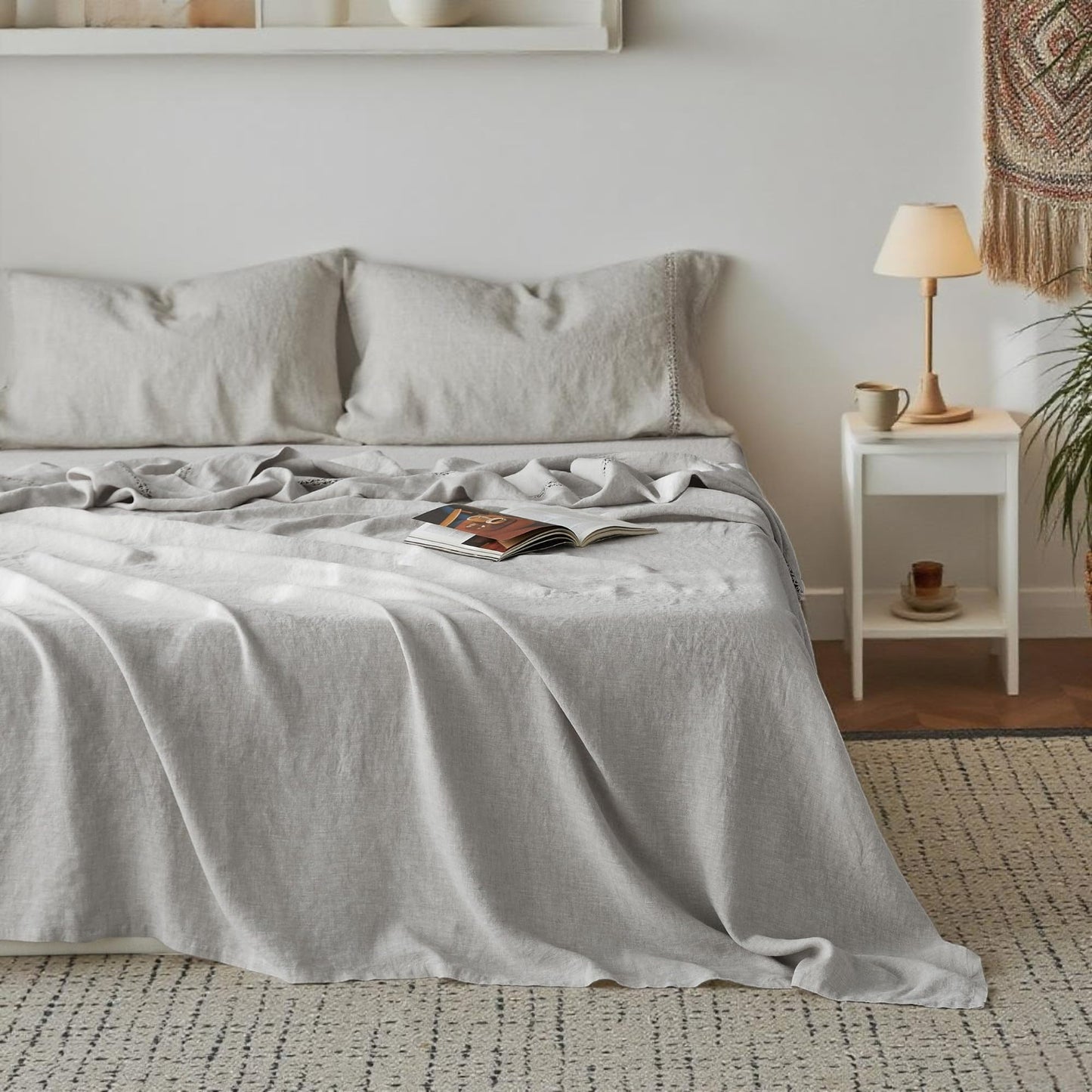 Simple&Opulence Linen Sheet Set 4pcs Embroidery