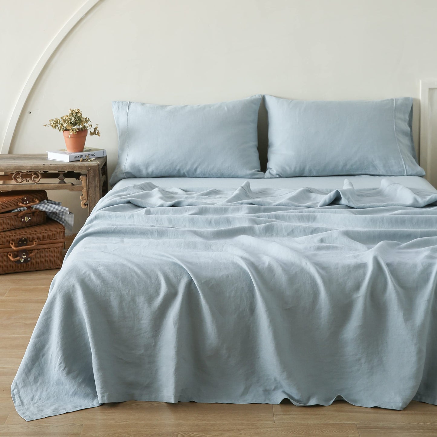 Simple&Opulence Linen Sheet Set 4pcs Embroidery