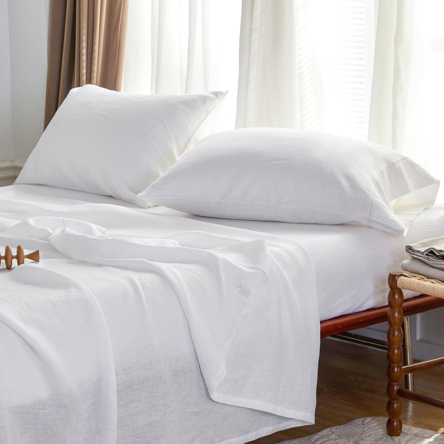 Simple&Opulence Linen Sheet Set 4pcs Embroidery