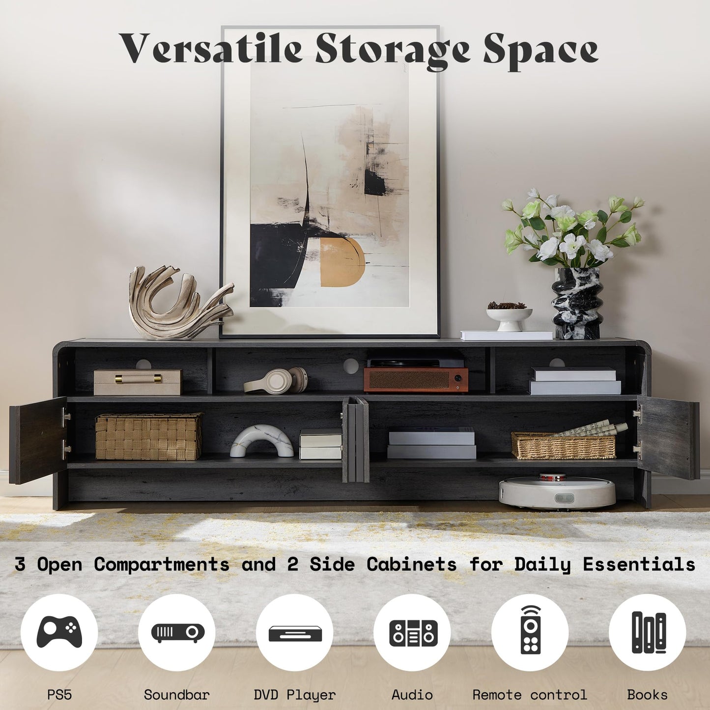 Modern Fluted TV Stand with Storage Cabinets