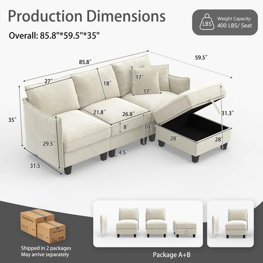 Modular L-Shaped Sectional Sofa with Ottoman