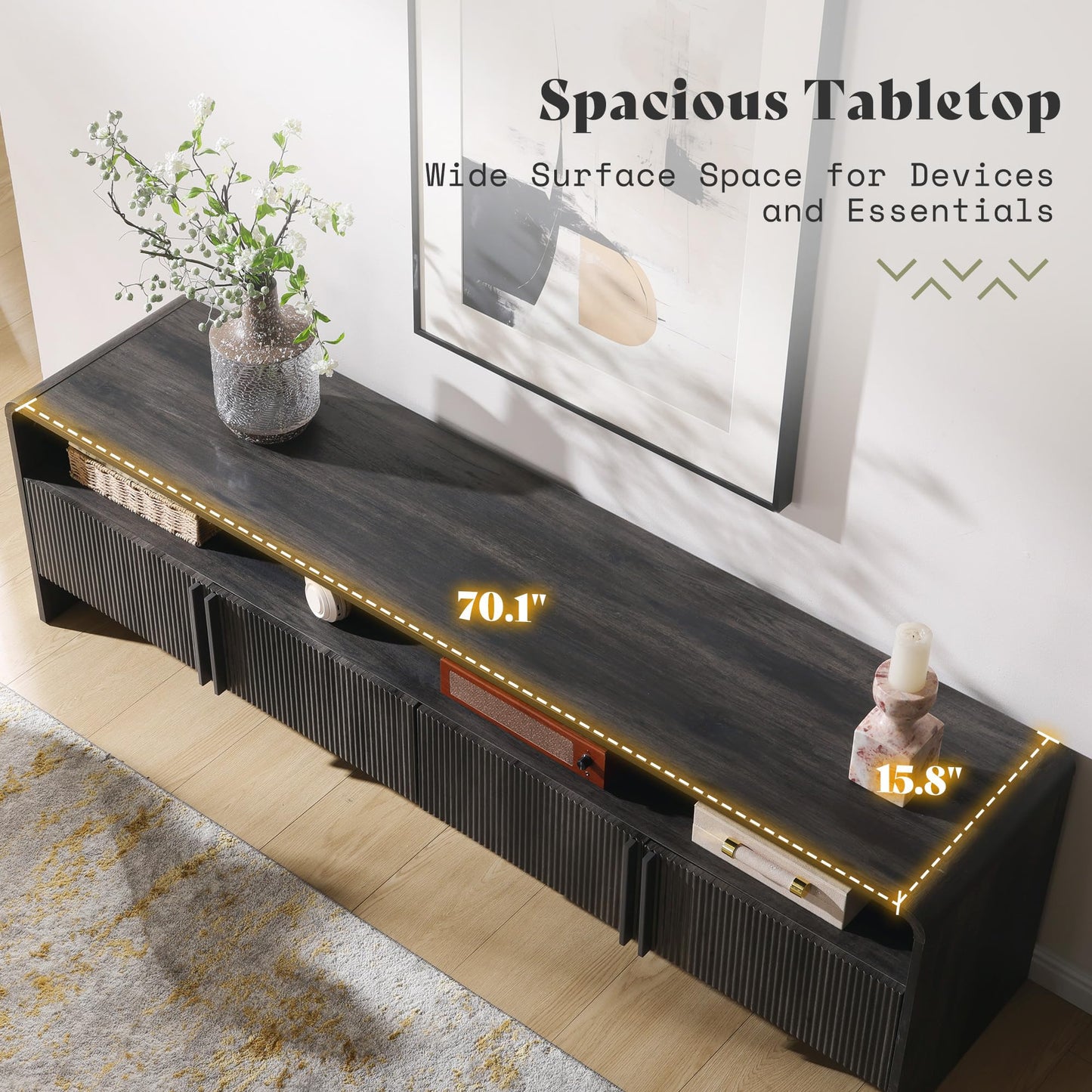 Modern Fluted TV Stand with Storage Cabinets