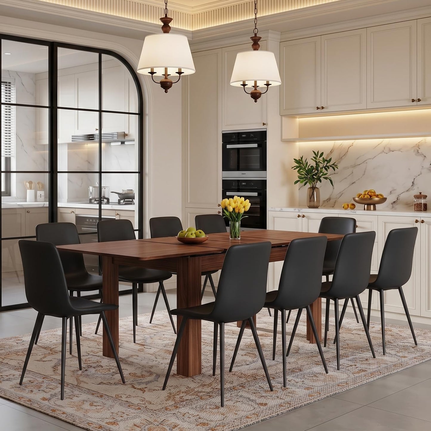 Large Walnut Dining Table Set for 6-10 People
