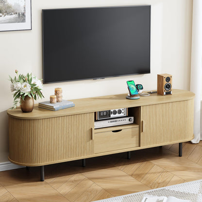 69" TV Stand with Sliding Doors and Storage Drawer