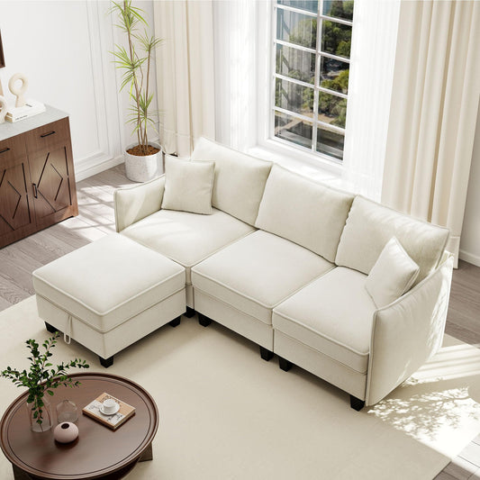 Modular L-Shaped Sectional Sofa with Ottoman