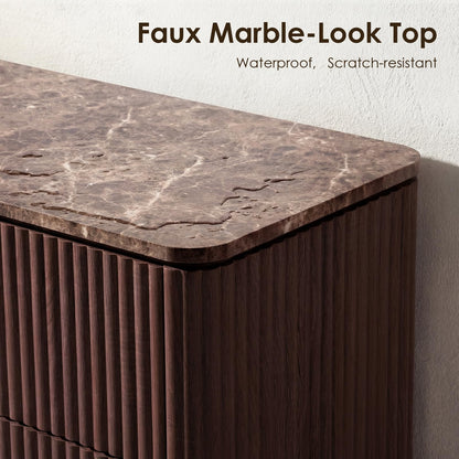 Modern Fluted Dresser with Faux Marble Top