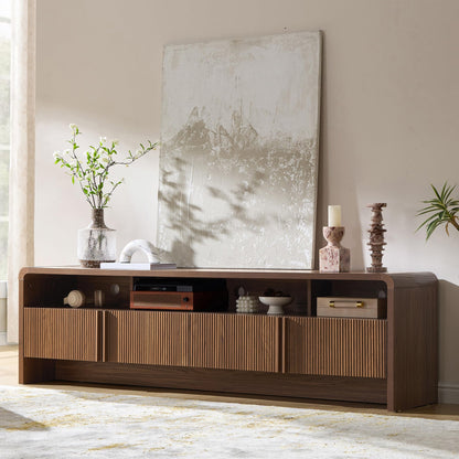Modern Fluted TV Stand with Storage Cabinets