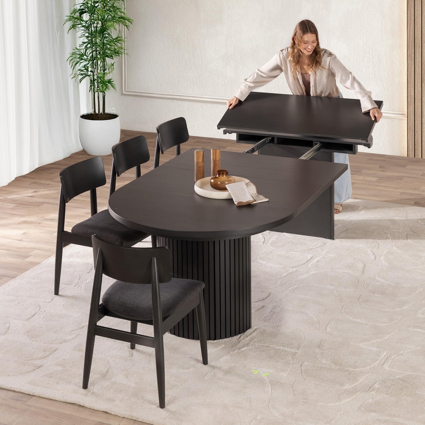 Solid Wood Extendable Round Dining Table Set